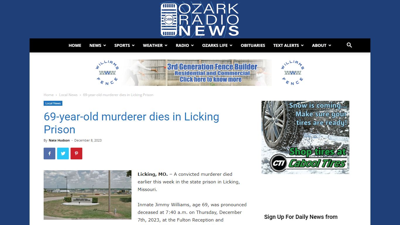 69-year-old murderer dies in Licking Prison | Ozark Radio News